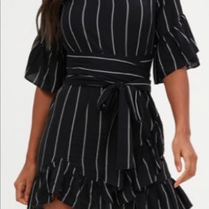 Black striped ruffle dress